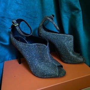 B. by Brian Atwood Glitter Ankle Tie Stilettos